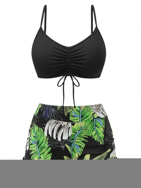 Ensemble maillot de bain bikini de vacances, couleur vive, shorty à imprimé tropical de feuilles de palmier