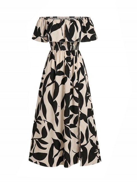 Robe de vacances à imprimé floral discret, épaules dénudées et fente
