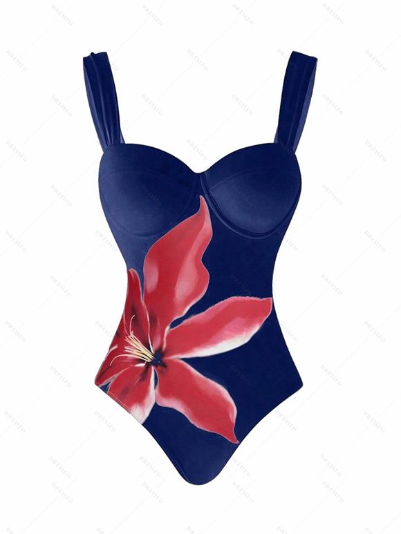 Ensemble maillot de bain de vacances Lily à imprimé floral, maillot de bain une pièce à armatures et jupe moulante - Cadetblue S | US 4