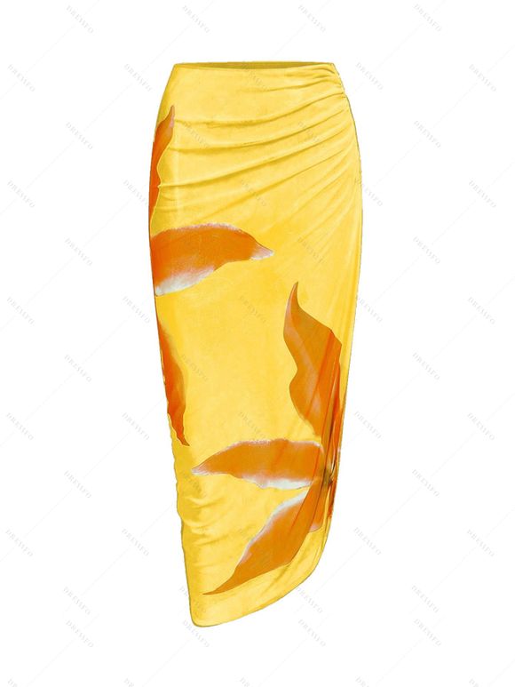 Ensemble maillot de bain de vacances Lily à imprimé floral, maillot de bain une pièce à armatures et jupe moulante - Jaune XL | US 10