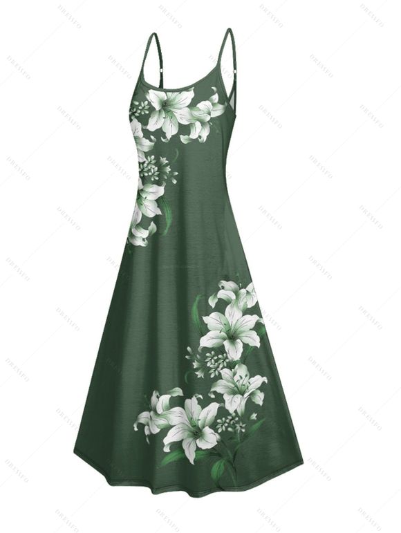 Vacation Couple Outfit Lily Floral Leaf Pattern Pocket Long Dress and Shirt Drawstrings Short Set - PLANT GREEN S | US 4