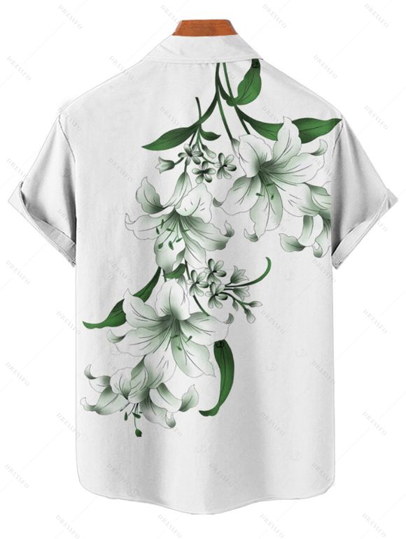 Vacation Couple Outfit Lily Floral Leaf Pattern Pocket Long Dress and Shirt Drawstrings Short Set - PLANT GREEN S | US 4