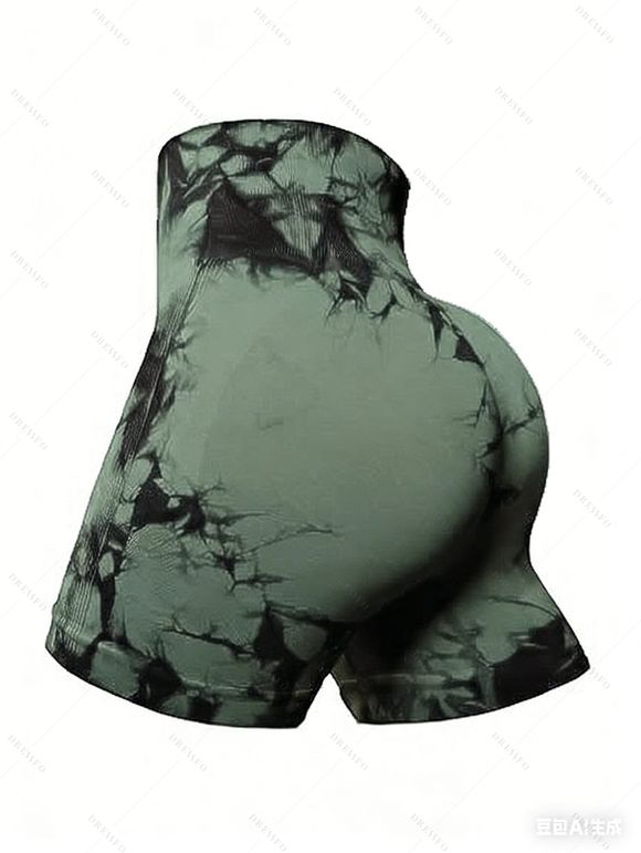 Short de yoga tie-dye push-up taille haute - Vert Armée XL | US 10