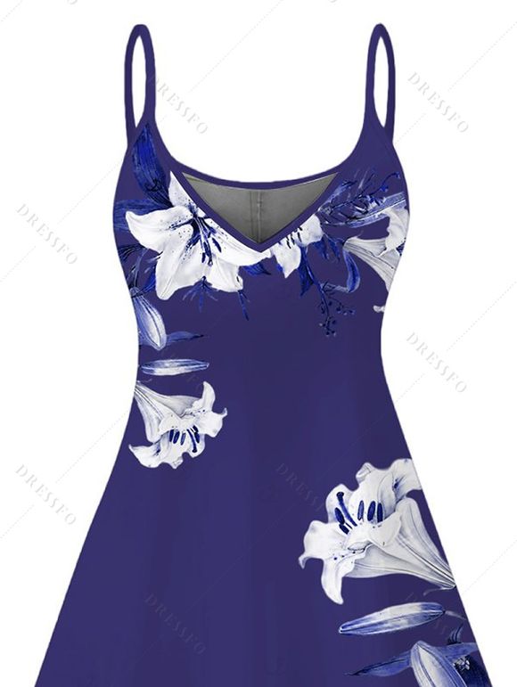 Robe de vacances à imprimé floral Lily et bretelles spaghetti - Bleu Marine XXXXXL | US 20