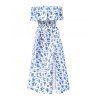 Robe de vacances à imprimé floral discret, épaules dénudées et fente - Bleu clair XXL | US 12