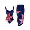 Vacation Swimsuit Set Lily Floral Print Underwire One-piece Swimsuit and Bodycon Skirt Set - CADETBLUE M | US 6