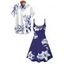 Vacation Couple Outfit Lily Floral Leaf Print Spaghetti Strap Dress and Shirt Set - Bleu Marine S | US 4