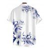 Vacation Couple Outfit Lily Floral Leaf Print Spaghetti Strap Dress and Shirt Set - Bleu Marine S | US 4