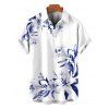 Vacation Couple Outfit Lily Floral Leaf Print Spaghetti Strap Dress and Shirt Set - Bleu Marine S | US 4