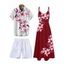 Vacation Couple Outfit Lily Floral Leaf Pattern Pocket Long Dress and Shirt Drawstrings Short Set - Rouge Vineux S | US 4