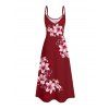 Vacation Couple Outfit Lily Floral Leaf Pattern Pocket Long Dress and Shirt Drawstrings Short Set - Rouge Vineux S | US 4