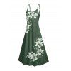 Vacation Couple Outfit Lily Floral Leaf Pattern Pocket Long Dress and Shirt Drawstrings Short Set - PLANT GREEN S | US 4