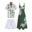 Vacation Couple Outfit Lily Floral Leaf Pattern Pocket Long Dress and Shirt Drawstrings Short Set - Rouge Vineux S | US 4