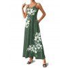 Vacation Couple Outfit Lily Floral Leaf Pattern Pocket Long Dress and Shirt Drawstrings Short Set - PLANT GREEN S | US 4