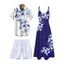 Vacation Couple Outfit Lily Floral Leaf Pattern Pocket Long Dress and Shirt Drawstrings Short Set - Rouge Vineux S | US 4