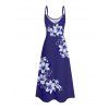 Vacation Couple Outfit Lily Floral Leaf Pattern Pocket Long Dress and Shirt Drawstrings Short Set - Bleu S | US 4