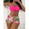 Ensemble maillot de bain bikini de vacances, couleur vive, shorty à imprimé tropical de feuilles de palmier - Rouge Rose XL | US 10