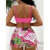 Ensemble maillot de bain bikini de vacances, couleur vive, shorty à imprimé tropical de feuilles de palmier - Rouge Rose XL | US 10
