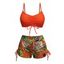 Ensemble maillot de bain bikini de vacances, couleur vive, shorty à imprimé tropical de feuilles de palmier - Noir XL | US 10
