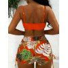 Ensemble maillot de bain bikini de vacances, couleur vive, shorty à imprimé tropical de feuilles de palmier - Orange XL | US 10