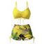 Ensemble maillot de bain bikini de vacances, couleur vive, shorty à imprimé tropical de feuilles de palmier - Noir XL | US 10
