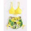 Ensemble maillot de bain bikini de vacances, couleur vive, shorty à imprimé tropical de feuilles de palmier - Jaune XL | US 10