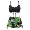 Ensemble maillot de bain bikini de vacances, couleur vive, shorty à imprimé tropical de feuilles de palmier - Noir XL | US 10