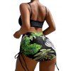 Ensemble maillot de bain bikini de vacances, couleur vive, shorty à imprimé tropical de feuilles de palmier - Noir XL | US 10