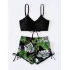 Ensemble maillot de bain bikini de vacances, couleur vive, shorty à imprimé tropical de feuilles de palmier - Noir XL | US 10