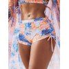 Ensemble de maillot de bain trois pièces pour vacances, imprimé tropical de feuilles de palmier, shorty élastiqué et paréo - orange clair XXL | US 12