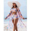 Ensemble de maillot de bain trois pièces pour vacances, imprimé tropical de feuilles de palmier, shorty élastiqué et paréo - orange clair XXL | US 12