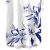 Chemise de vacances pour homme à imprimé floral lys et feuilles, boutonnée - Bleu Marine 5XL