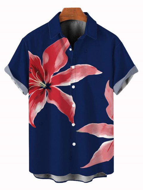 Chemise de vacances pour homme à motif floral lys, chemise boutonnée