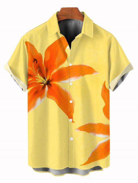 Chemise de vacances pour homme à motif floral lys, chemise boutonnée