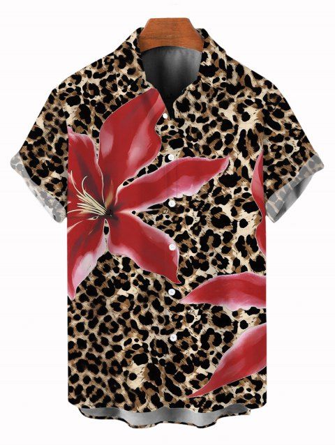 Chemise de vacances pour homme à motif floral lys, chemise boutonnée
