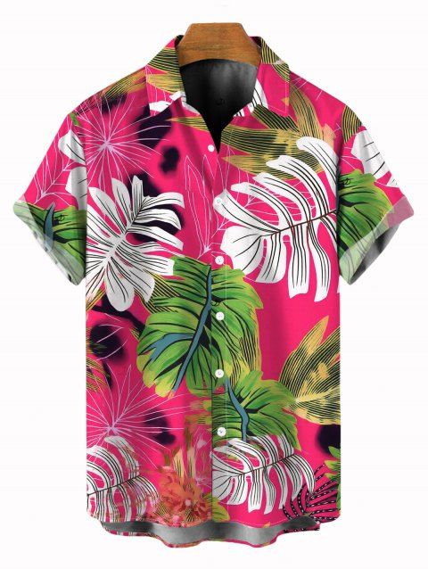 Chemise de vacances pour homme, imprimé tropical à feuilles de palmier, boutonnée