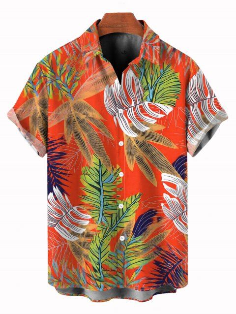 Chemise de vacances pour homme, imprimé tropical à feuilles de palmier, boutonnée