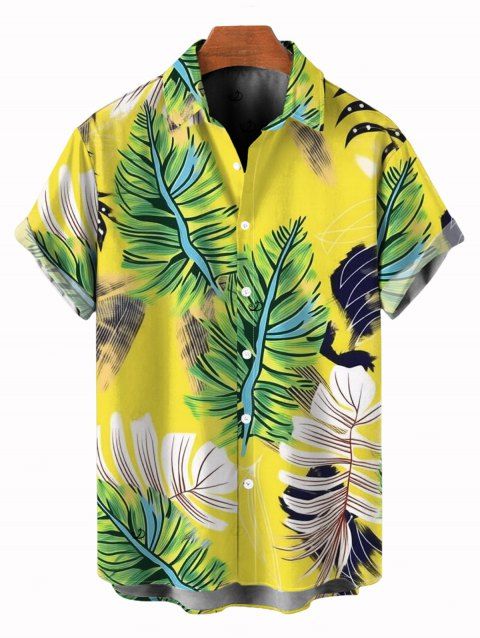 Chemise de vacances pour homme, imprimé tropical à feuilles de palmier, boutonnée