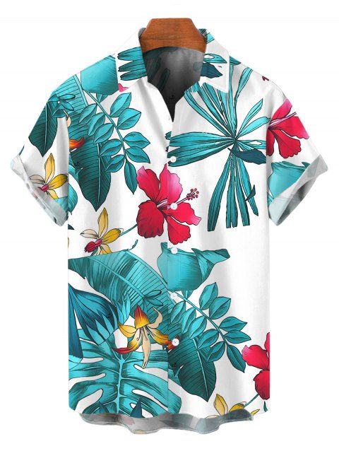 Chemise de vacances pour homme à motif floral tropical et feuilles de jungle, boutonnée