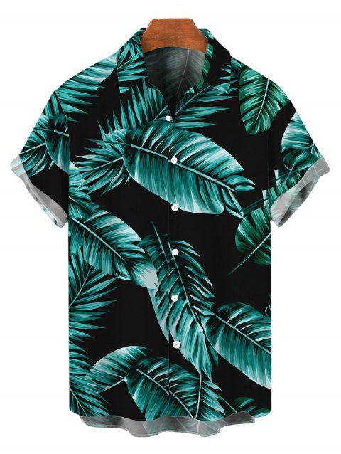 Chemise de vacances pour homme à imprimé de feuilles tropicales, boutonnée