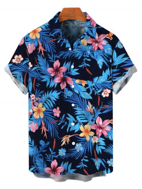 Chemise de vacances pour homme, imprimé floral hawaïen à feuilles d'hibiscus, chemise boutonnée