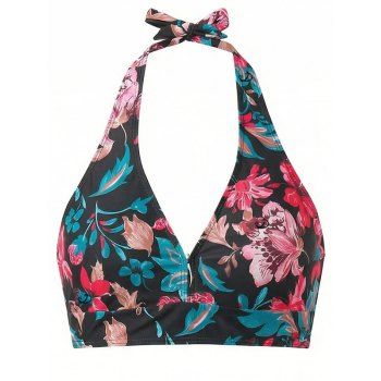 Vacation Tankini Swimsuit Retro Floral Leaf Print Halter Boyshorts Swimwear Set