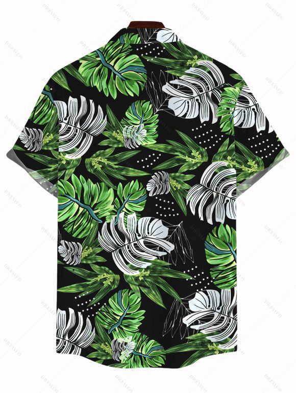 Chemise de vacances pour homme, imprimé tropical à feuilles de palmier, boutonnée - Noir 5XL