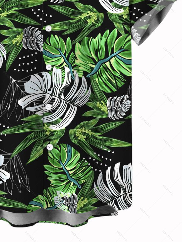 Vacation Couple Outfit Bright Color Cinched Palm Leaf Print Boyshorts Bikini Swimsuit and Shirt Set - Noir S | US 4