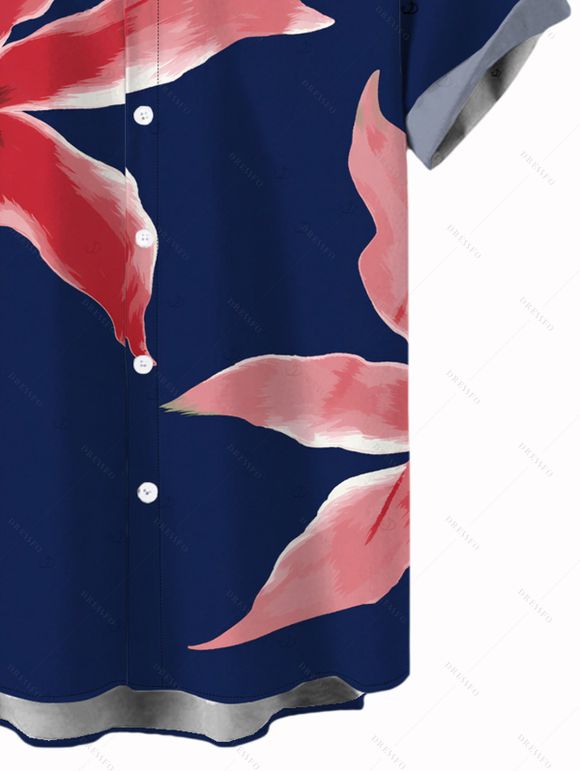 Chemise de vacances pour homme à motif floral lys, chemise boutonnée - Bleu profond 5XL