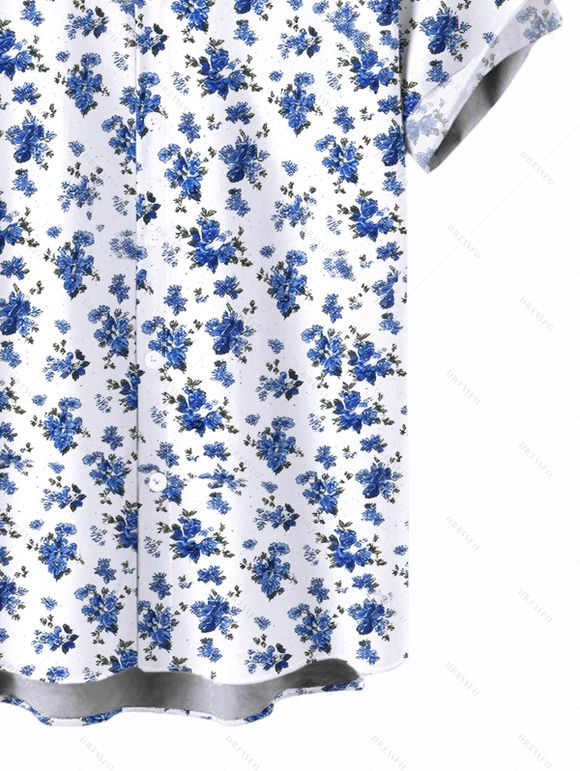 Chemise de vacances pour homme, chemise boutonnée à imprimé floral discret - Blanc 5XL