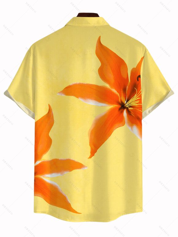 Chemise de vacances pour homme à motif floral lys, chemise boutonnée - Jaune 5XL