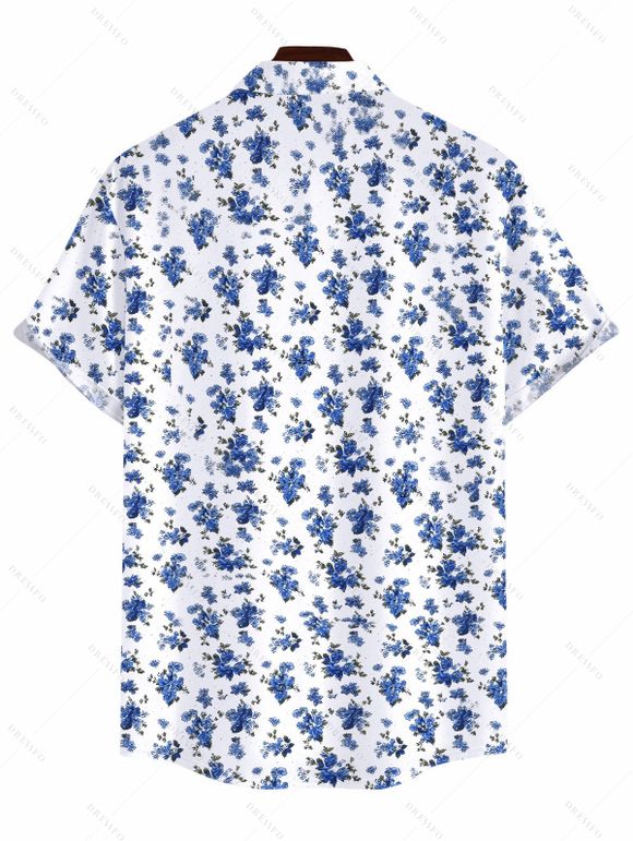 Vacation Couple Outfit Ditsy Floral Patten Off the Shoulder Slit Dress and Shirt Set - Blanc S | US 4