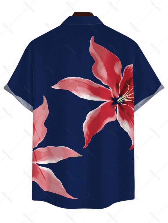 Vacation Couple Outfit Lily Floral Print One-piece Swimsuit Bodycon Skirt and Shirt Set - Bleu profond S | US 4