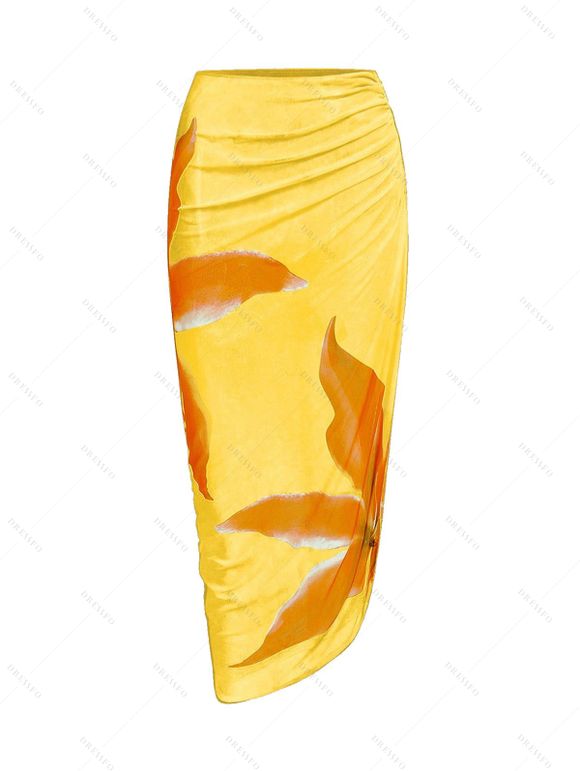 Vacation Couple Outfit Lily Floral Print One-piece Swimsuit Bodycon Skirt and Shirt Set - Jaune S | US 4